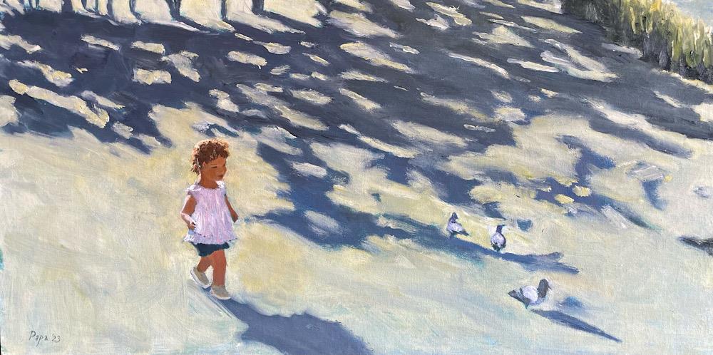 Little Girl and Pigeons