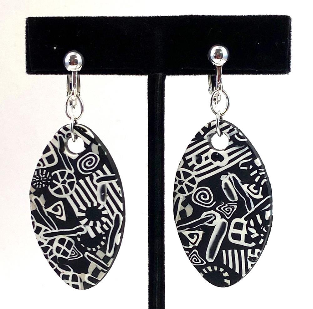Black & White Abstract Clip Earrings
